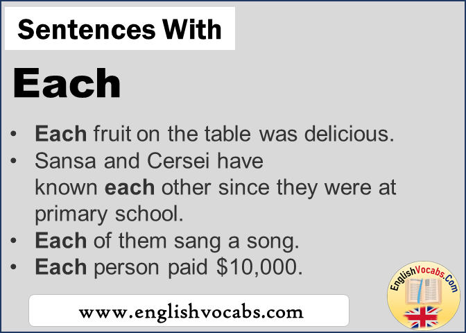 Sentences with Each, In a sentence Each