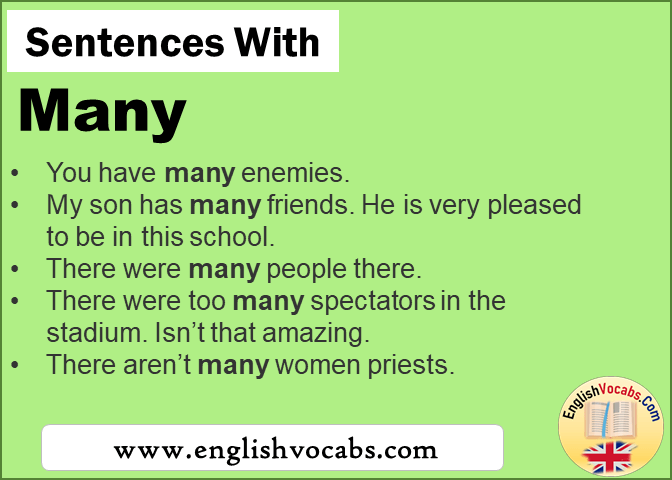 Sentences with Many, In a sentence Many