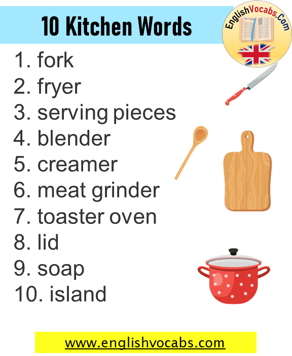 10 Kitchen Utensils Vocabulary, Kitchen Words List