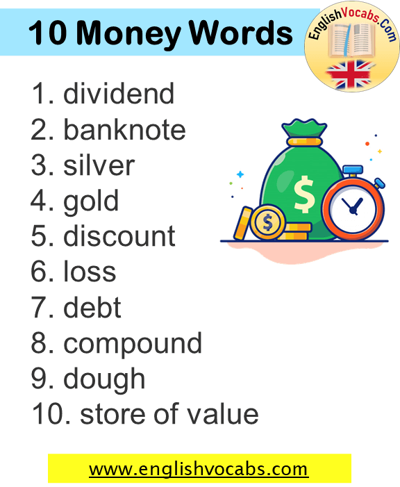 10 Money Words List, Vocabulary Related to Money