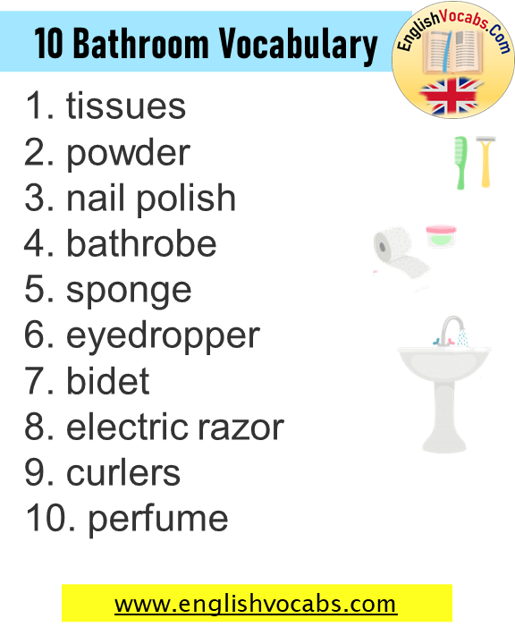 10 Bathroom Vocabulary, Bathroom Words List