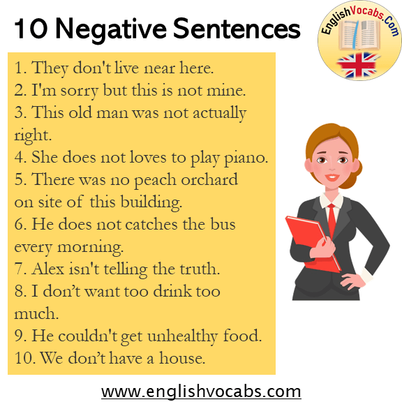 10 Negative Sentences Examples English Vocabs