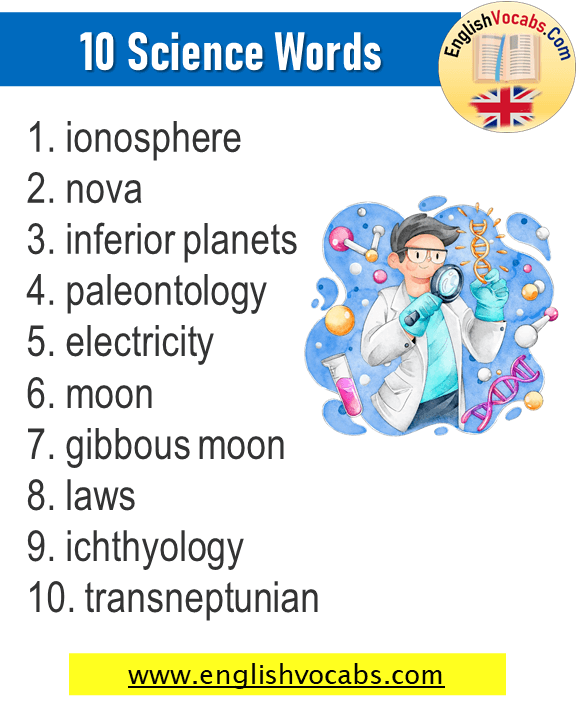 10 Science Words List, Science Vocabulary