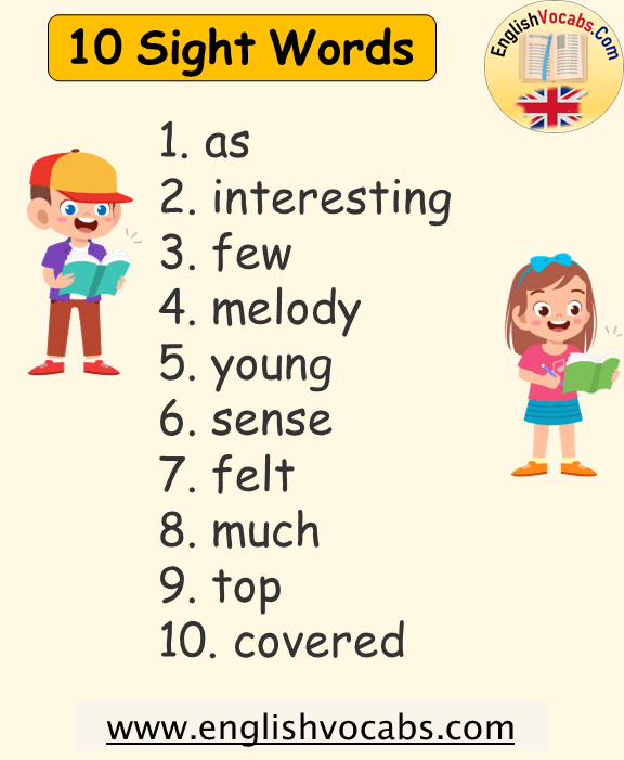 10 Sight Words List in English