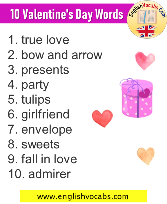 10 Valentine’s Day Words List, Valentine’s Day Vocabulary