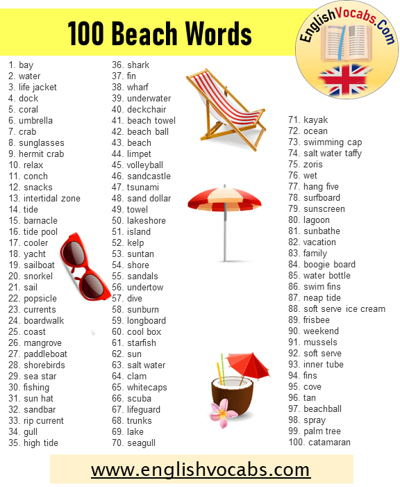 100 Beach Words Beach Vocabulary List English Vocabs