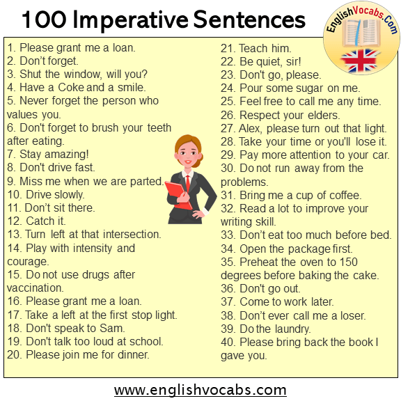 100 Imperative Sentences, Examples of Imperatives