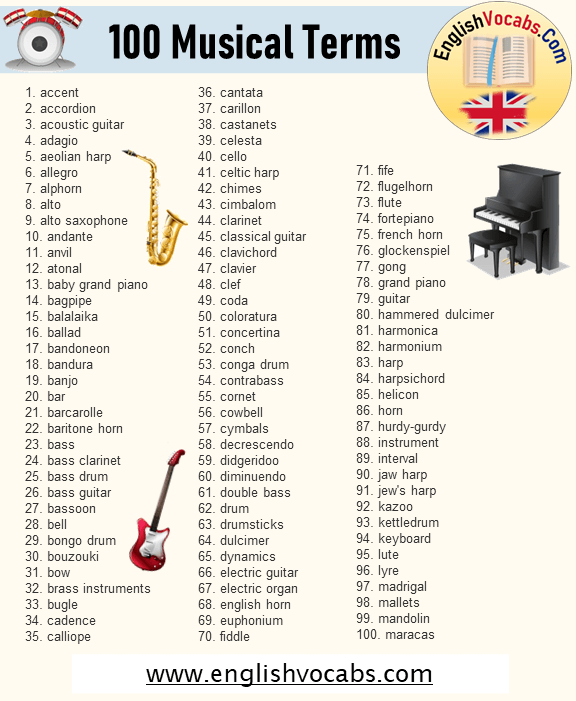 100 Musical Terms and Musical Instruments Names List