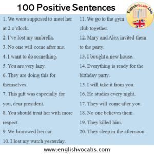 100 Examples of Positive Sentences Examples - English Vocabs