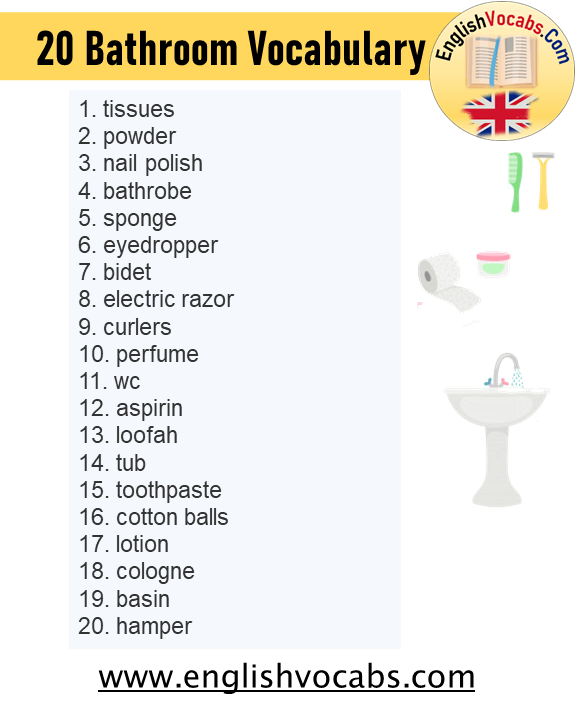 20 Bathroom Vocabulary Bathroom Words List English Vocabs