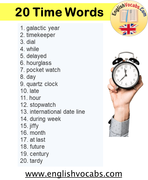 20 Time Words, Time Vocabulary List