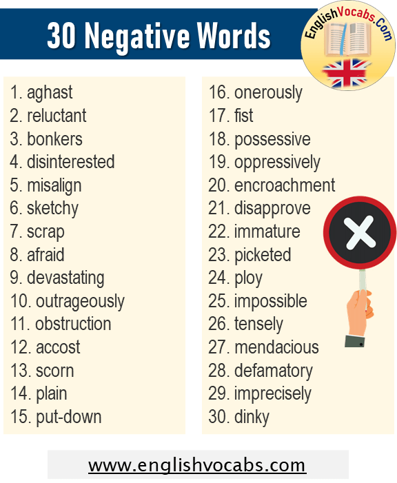 30 Negative Words List, English Negative Vocabulary