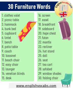 20 Furniture Vocabulary, Furniture Words List - English Vocabs