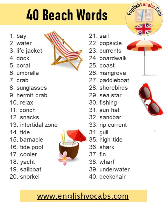 40 Beach Words, Beach Vocabulary List