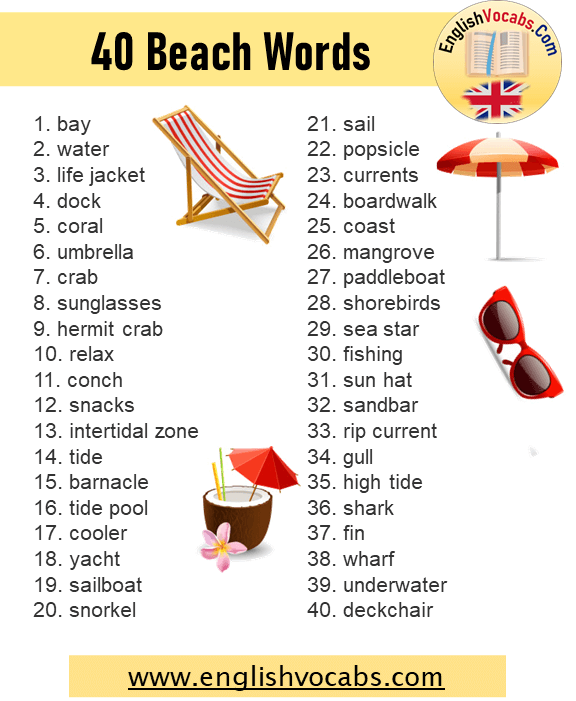 40 Beach Words Beach Vocabulary List English Vocabs