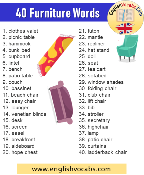 40 Furniture Vocabulary, Furniture Words List