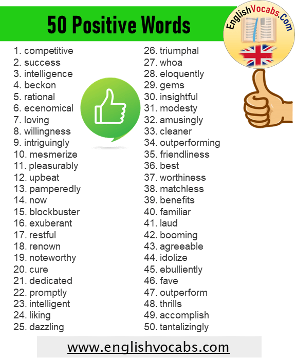 50 Positive Words List, Positive Vocabulary in English
