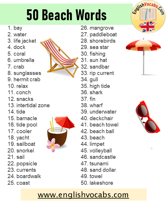 50 Beach Words, Beach Vocabulary List