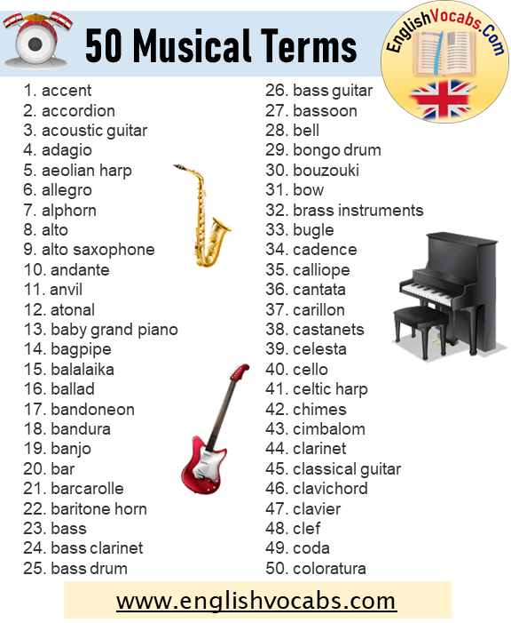 50 Musical Terms and Musical Instruments Names List