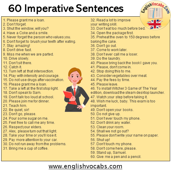 60 Imperative Sentences, Examples of Imperatives