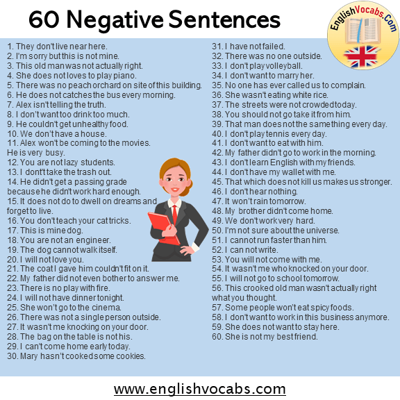 60 Negative Sentences Examples