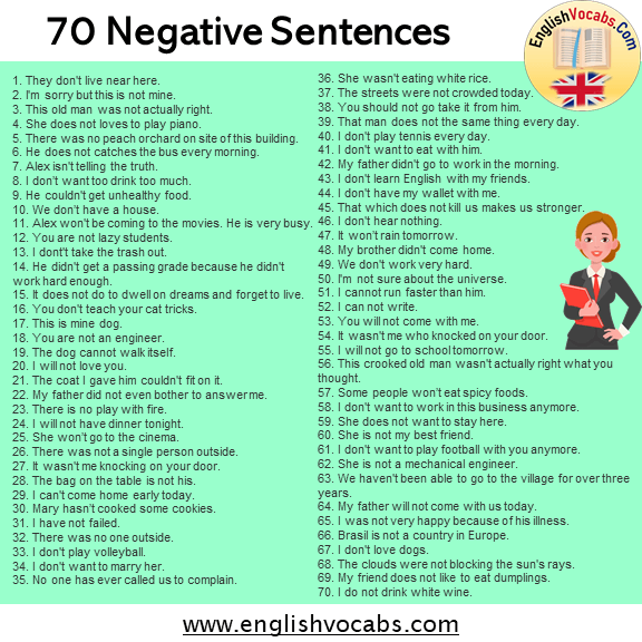 70 Negative Sentences Examples