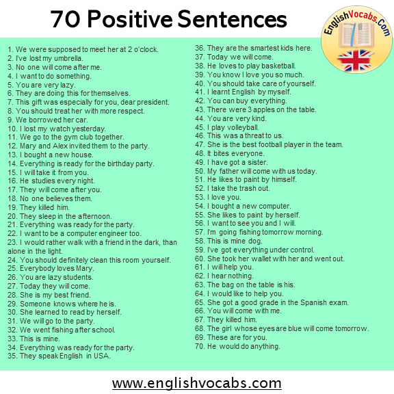 70 Examples of Positive Sentences Examples