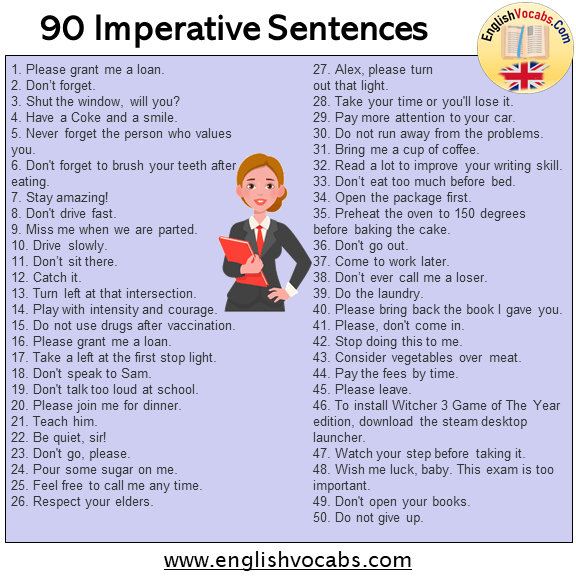 90 Imperative Sentences, Examples of Imperatives
