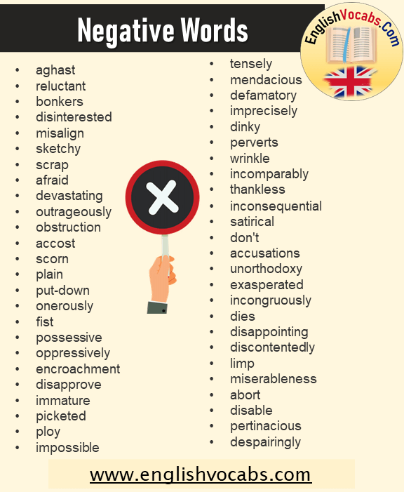 Negative Words List From A To Z, English Negative Vocabulary