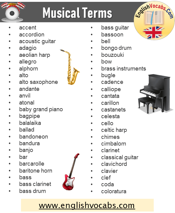 173 Musical Terms and Musical Instruments Names List