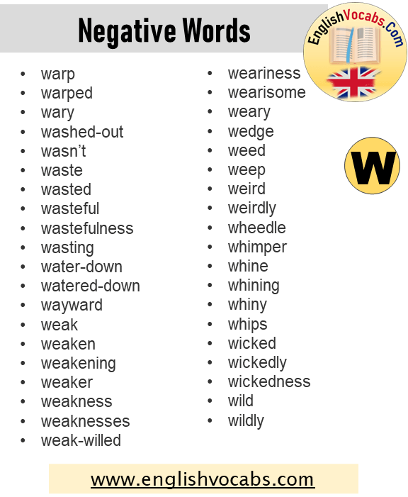 Negative Words That Start With W
