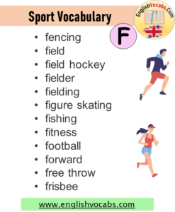 Sports That Start With F, Sports Vocabulary List - English Vocabs
