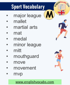 Sports That Start With M, Sports Vocabulary List - English Vocabs