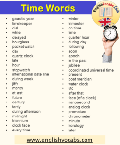 206 Time Words, Time Vocabulary List - English Vocabs