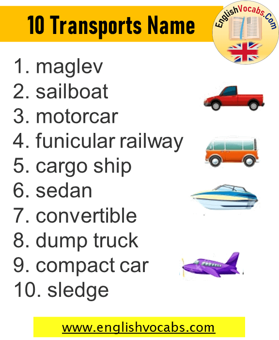 10 Transport Names List in English