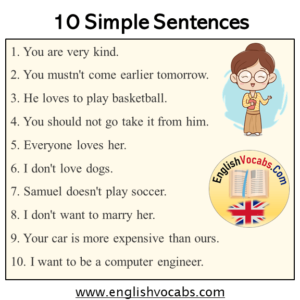 10 Simple Sentences Examples - English Vocabs