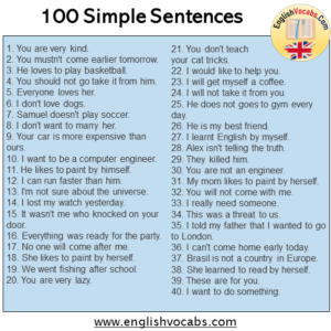 100 Simple Sentences Examples - English Vocabs