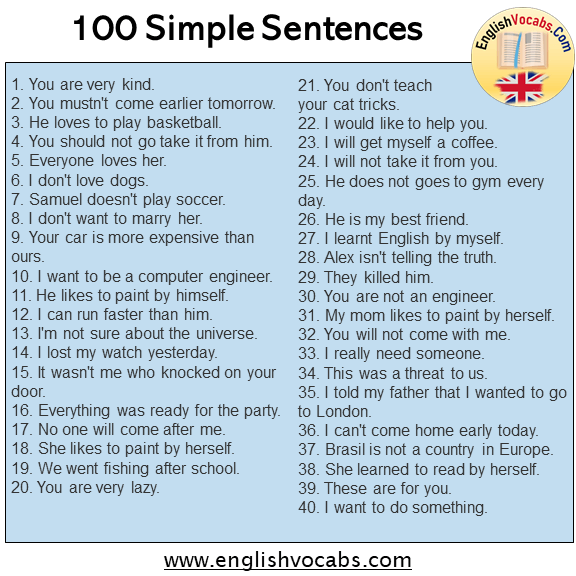 100 Simple Sentences Examples