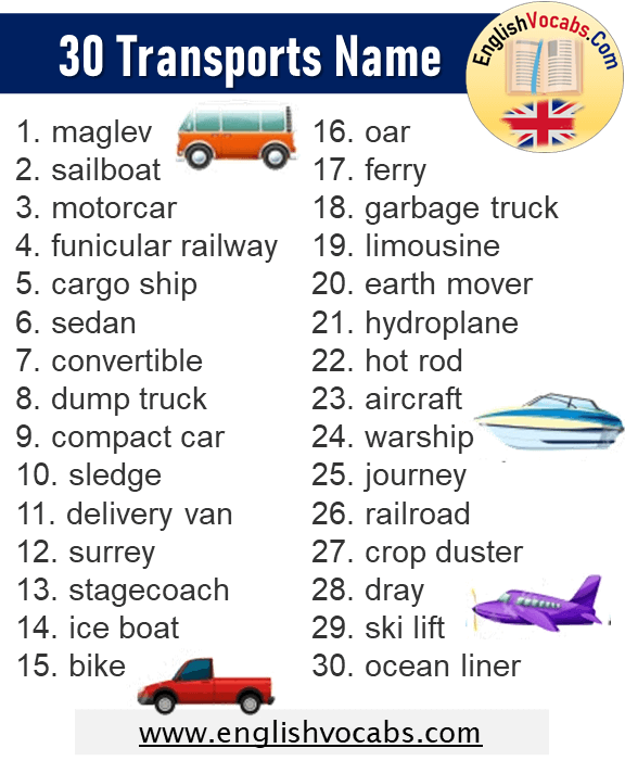30 Transport Names List in English