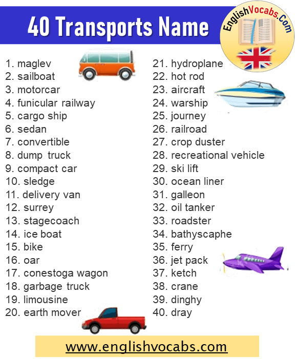 40 Transport Names List in English