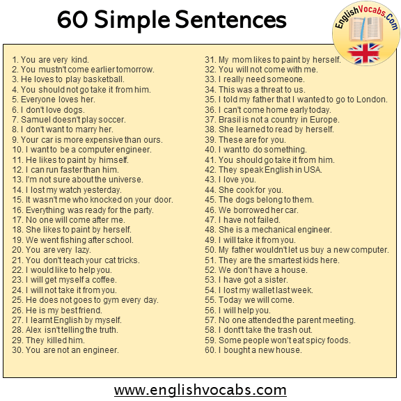 60 Simple Sentences Examples