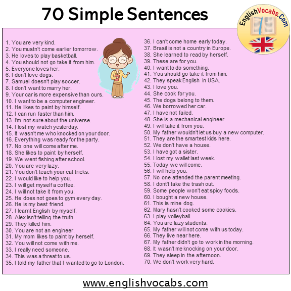 70 Simple Sentences Examples