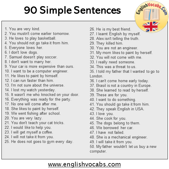 90 Simple Sentences Examples