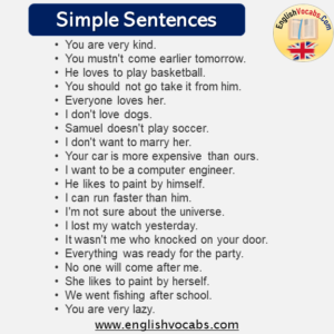 What is Simple Sentence? Definition and Example Sentences - English Vocabs