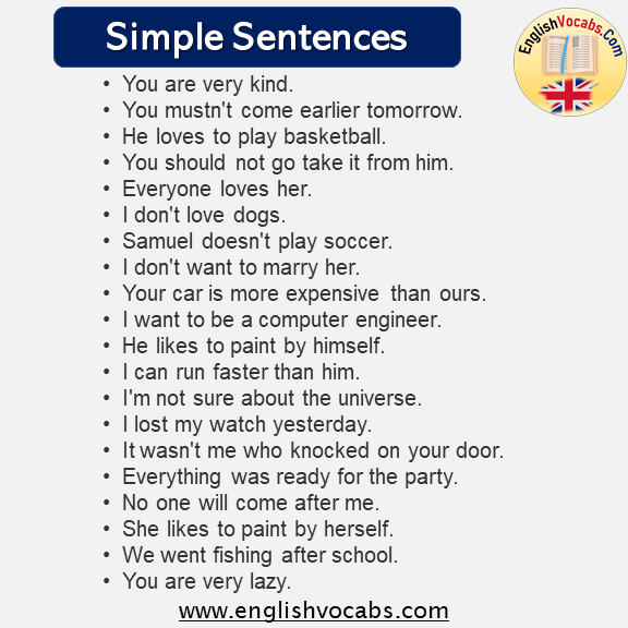 English 160 Simple Sentences Examples