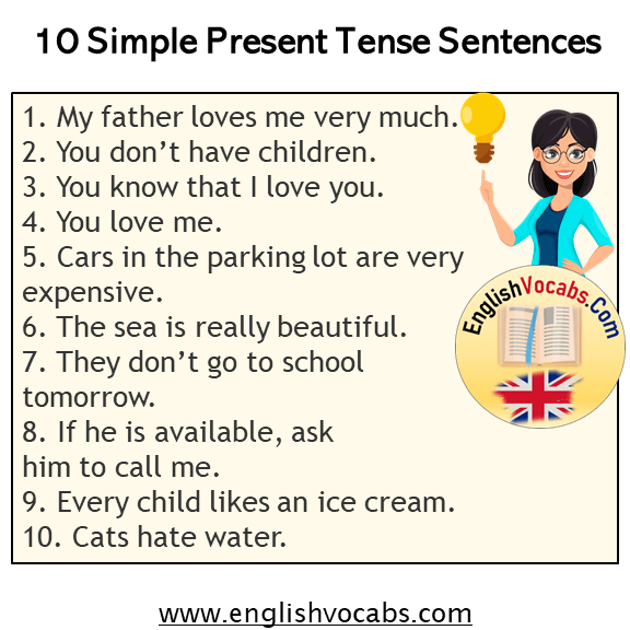 10 Simple Present Tense Example Sentences English Vocabs