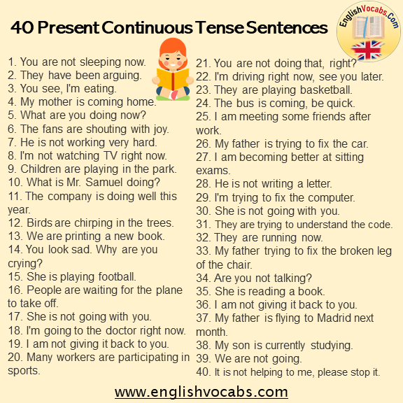 40 Present Continuous Tense Example Sentences