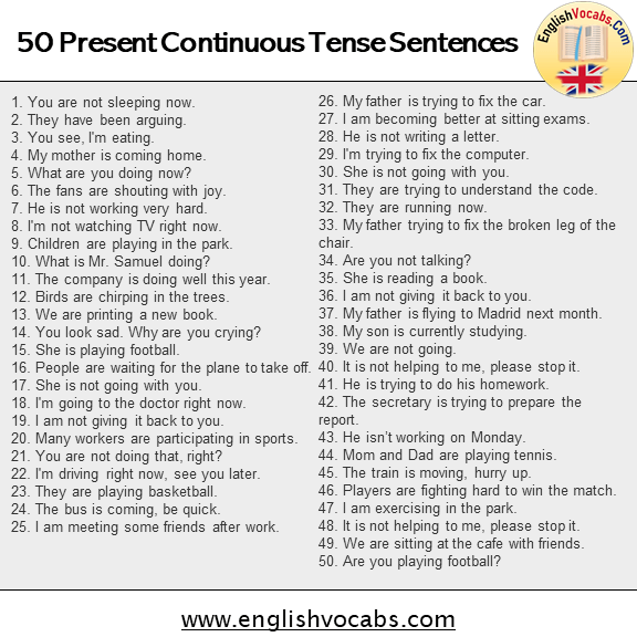 50 Present Continuous Tense Example Sentences