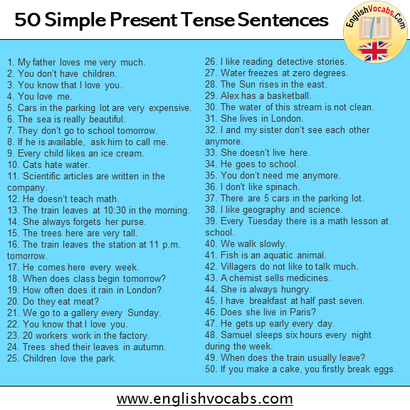 50 Simple Present Tense Example Sentences