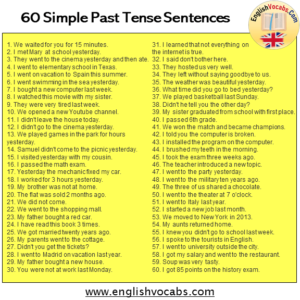 60 Simple Past Tense Example Sentences - English Vocabs